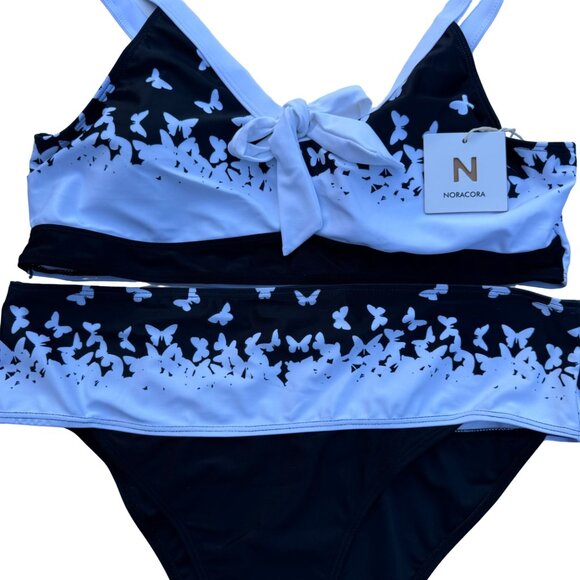 Noracora Butterfly Print Two-Piece Bikini Set Swim XXL Black & White Beach NWT - Picture 6 of 9